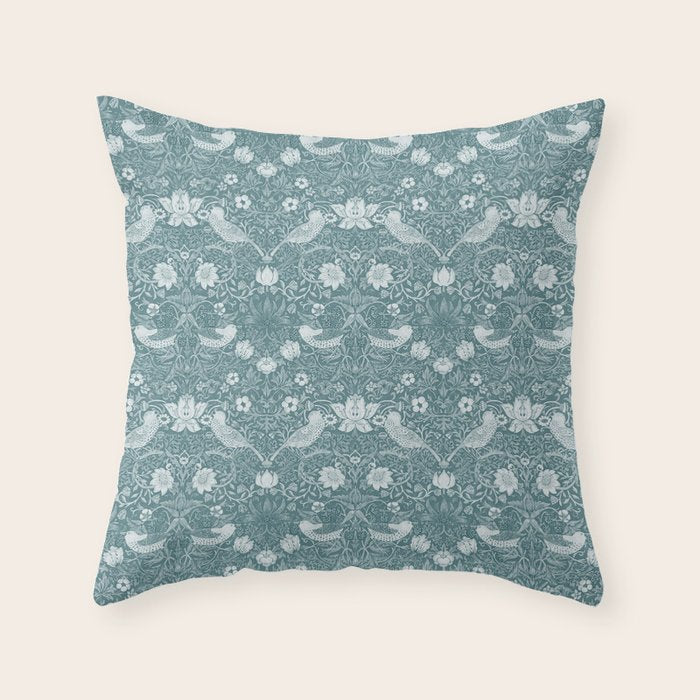 William Morris Strawberry Thief Soft Teal Throw Pillow Gallery Image 6