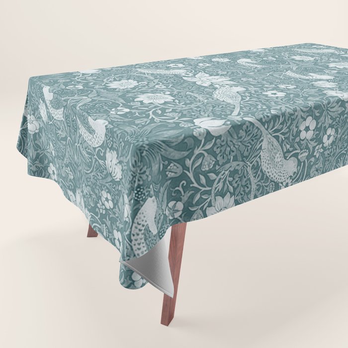 William Morris Strawberry Thief Soft Teal Tablecloth Gallery Image 1