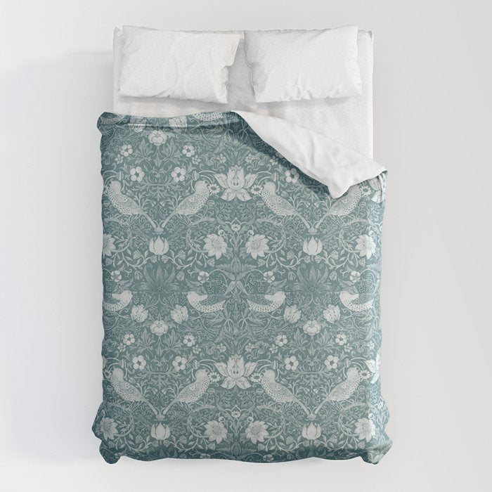 William Morris Strawberry Thief Soft Teal Duvet Cover Gallery Image 1