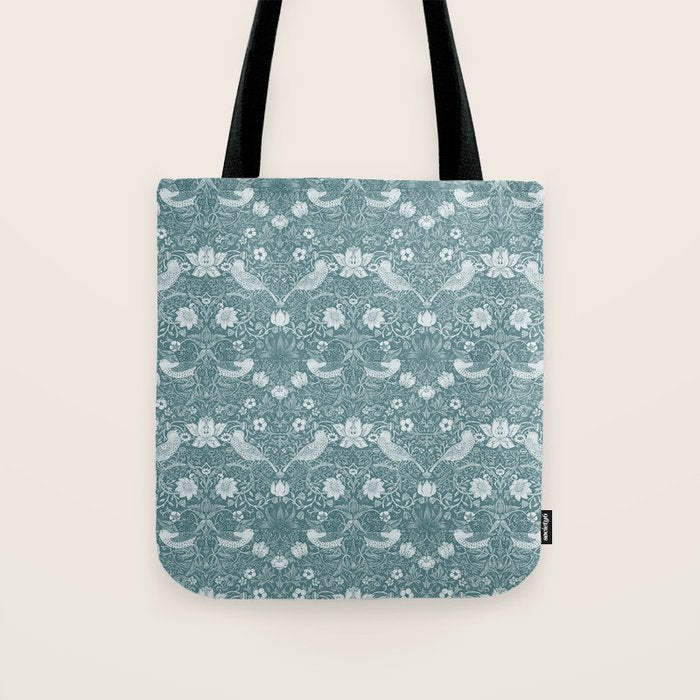 William Morris Strawberry Thief Soft Teal Tote Bag Gallery Image 1