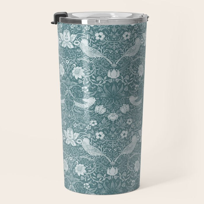 William Morris Strawberry Thief Soft Teal Travel Mug Gallery Image 3