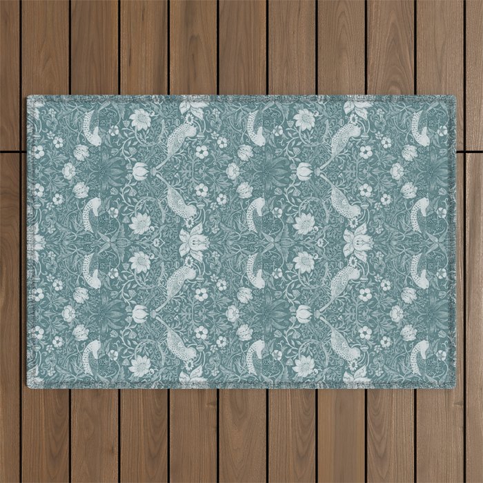 William Morris Strawberry Thief Soft Teal Outdoor Rug Gallery Image 1