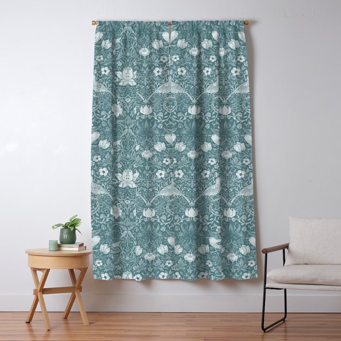 William Morris Strawberry Thief Soft Teal Window Curtain Gallery Image 1