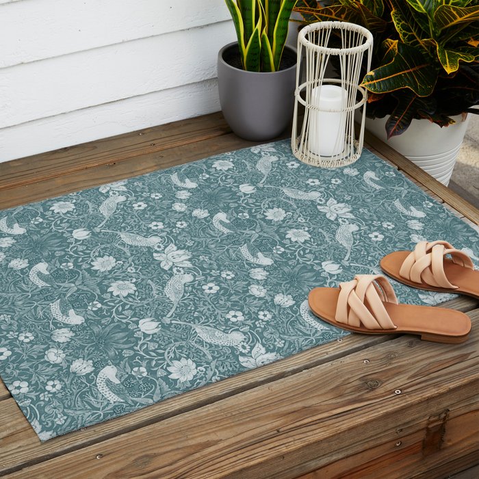 William Morris Strawberry Thief Soft Teal Outdoor Rug Gallery Image 2