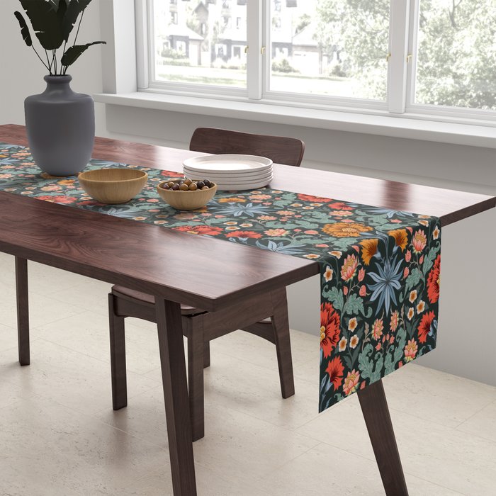 Victorian Carnation in Moody Red and Blue Table Runner Gallery Image 2
