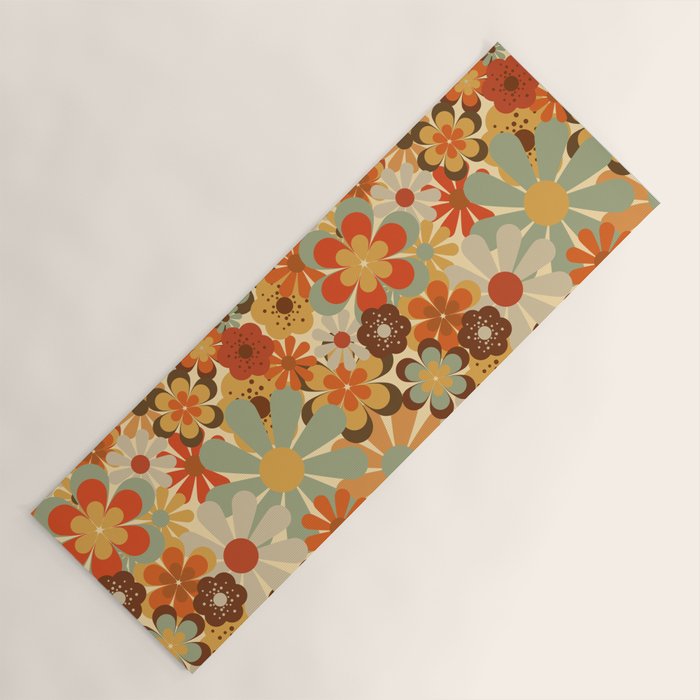 Patterned Retro 70's Floral Prints Yoga Mat Gallery Image 1