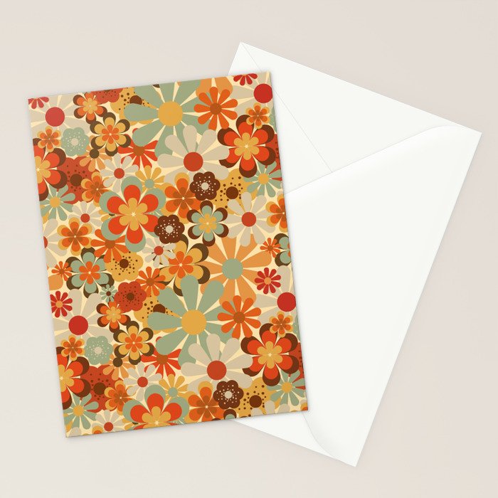 Patterned Retro 70's Floral Prints Stationery Card Gallery Image 2