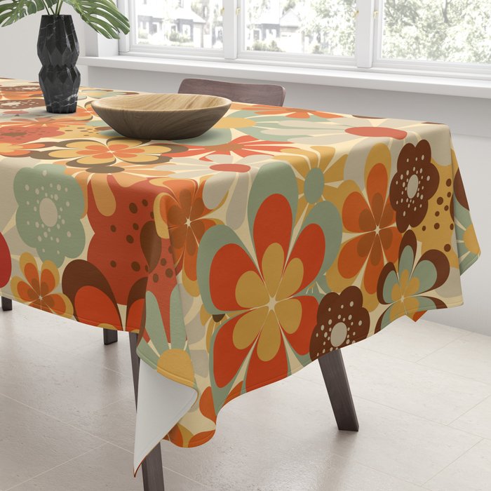 Patterned Retro 70's Floral Prints Tablecloth Gallery Image 3