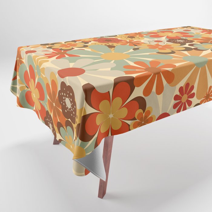 Patterned Retro 70's Floral Prints Tablecloth Gallery Image 1