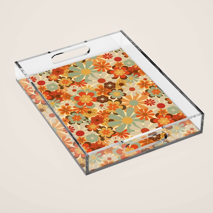 Patterned Retro 70's Floral Prints Acrylic Tray Gallery Image 1