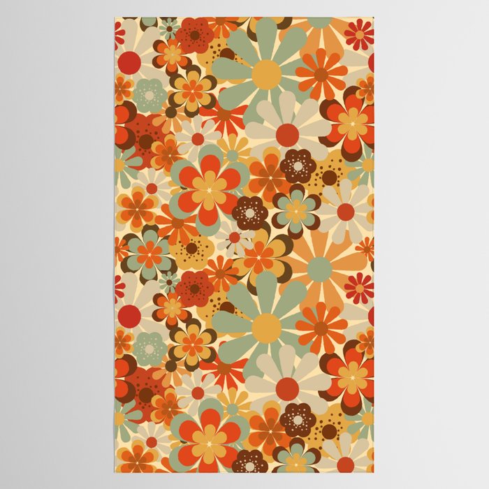Patterned Retro 70's Floral Prints Tablecloth Gallery Image 2