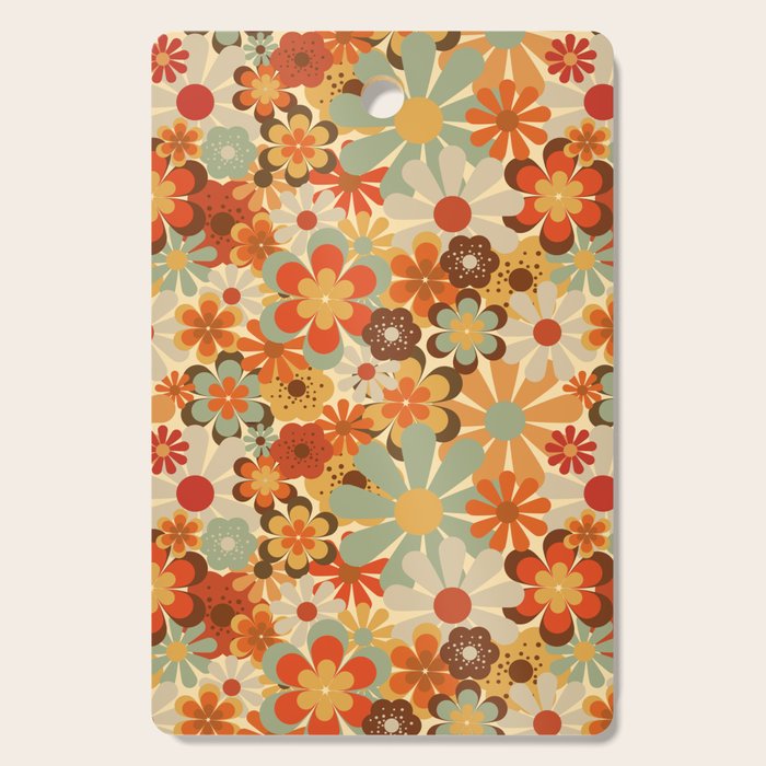 Patterned Retro 70's Floral Prints Cutting Board Gallery Image 1