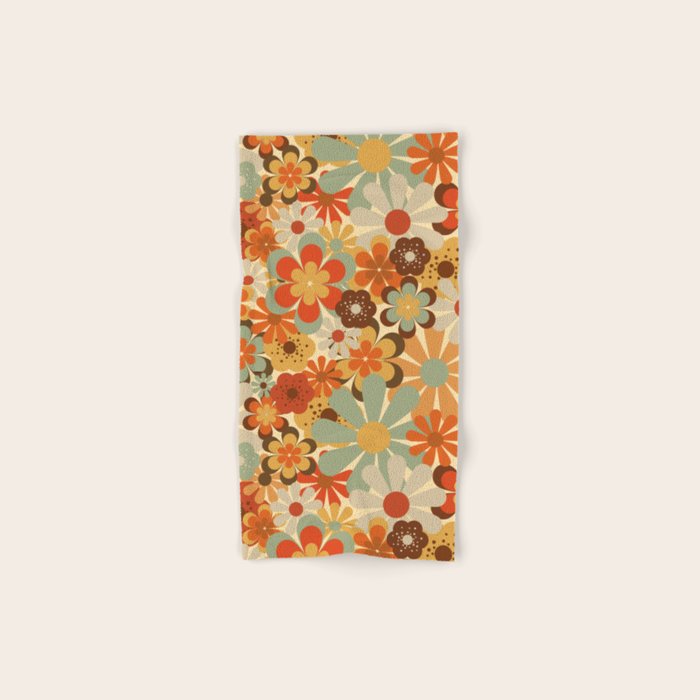 Patterned Retro 70's Floral Prints Bath Towel Gallery Image 1