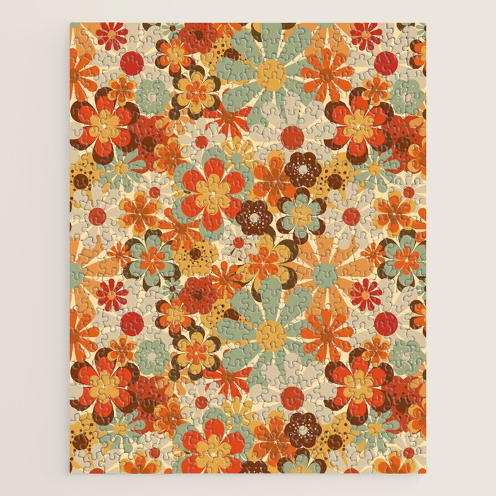 Patterned Retro 70's Floral Prints Jigsaw Puzzle Gallery Image 1