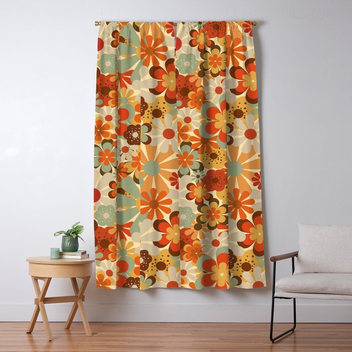 Patterned Retro 70's Floral Prints Window Curtain Gallery Image 1