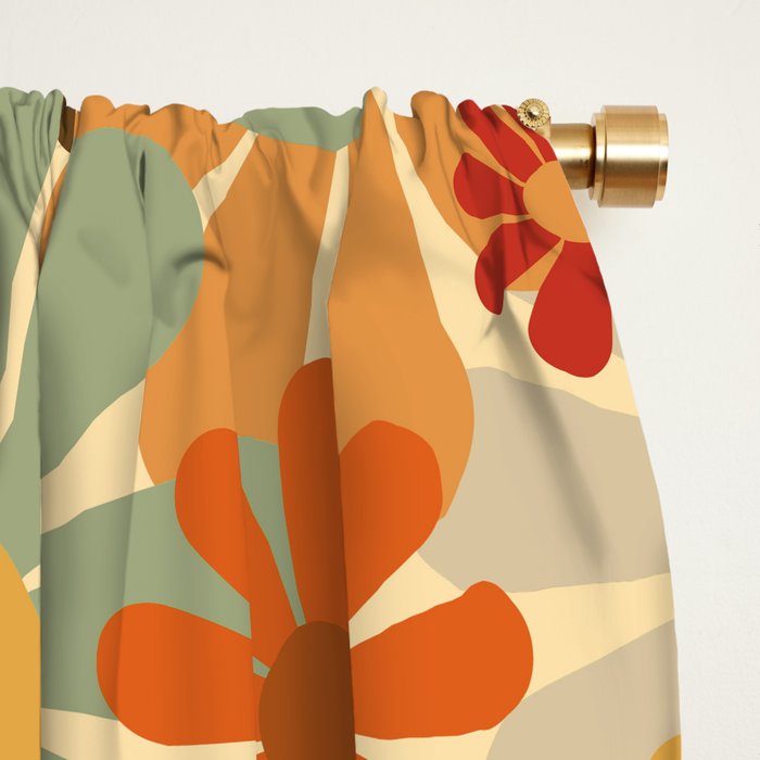 Patterned Retro 70's Floral Prints Window Curtain Gallery Image 2