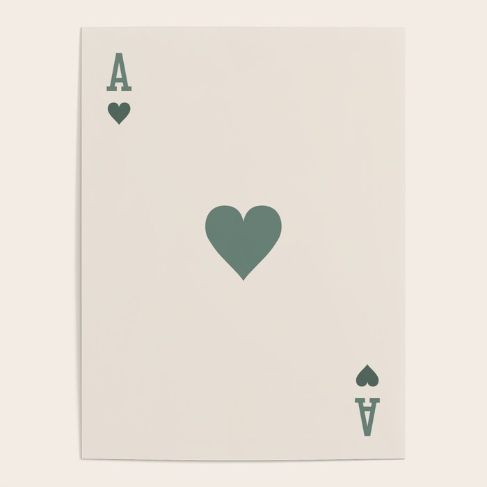 Ace of Hearts Playing Card Sage Green Poster Gallery Image 1