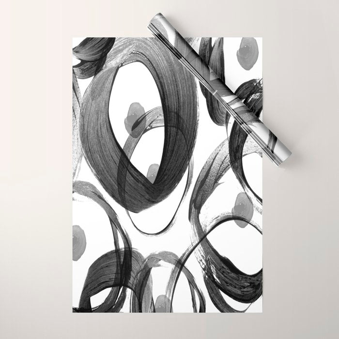 Modern abstract black white hand painted brushstrokes Wrapping Paper Gallery Image 1