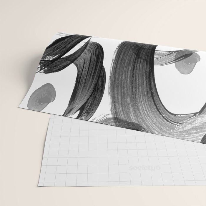 Modern abstract black white hand painted brushstrokes Wrapping Paper Gallery Image 2