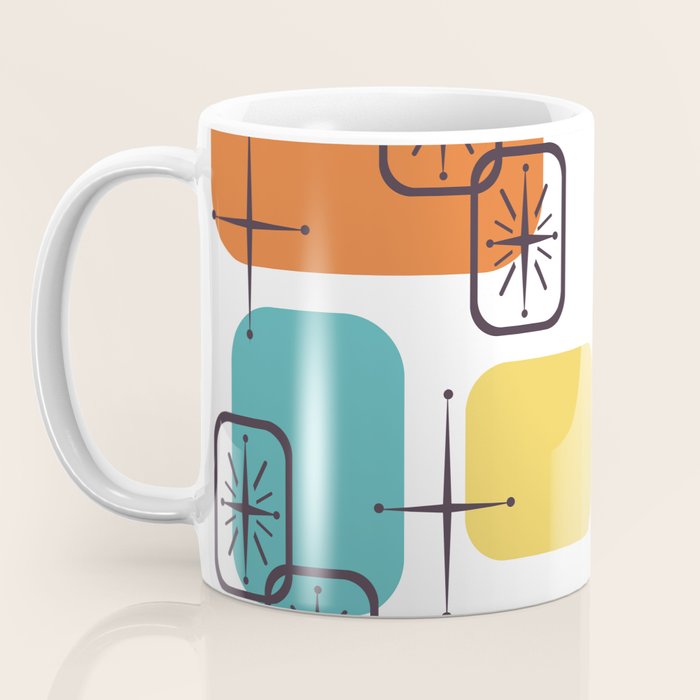 Mid Century Modern White Yellow Orange Blue Coffee Mug Gallery Image 3