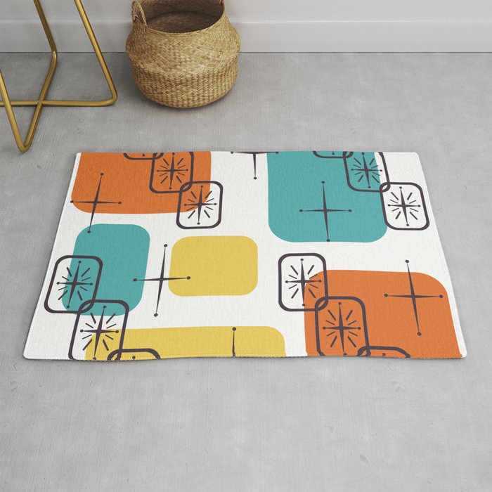 Mid Century Modern White Yellow Orange Blue Rug Gallery Image 1
