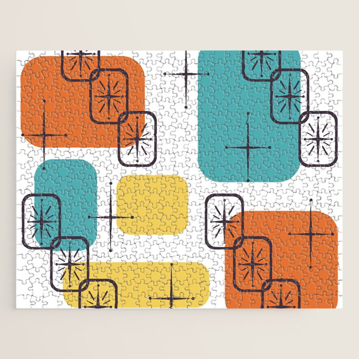 Mid Century Modern White Yellow Orange Blue Jigsaw Puzzle Gallery Image 1