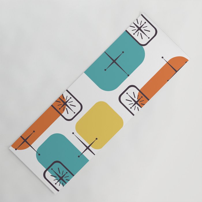 Mid Century Modern White Yellow Orange Blue Yoga Mat Gallery Image 1