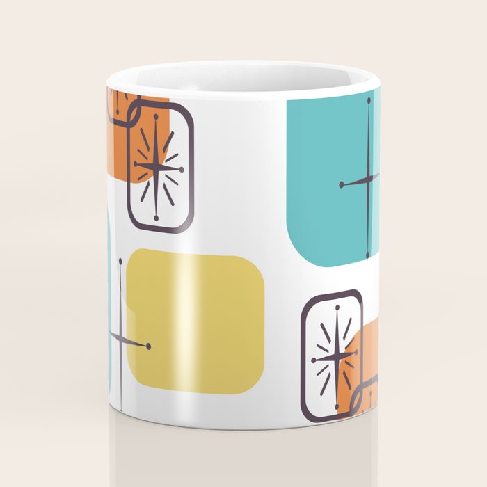 Mid Century Modern White Yellow Orange Blue Coffee Mug Gallery Image 4