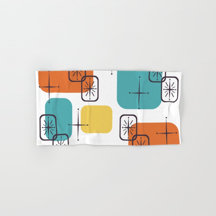 Mid Century Modern White Yellow Orange Blue Bath Towel Gallery Image 1