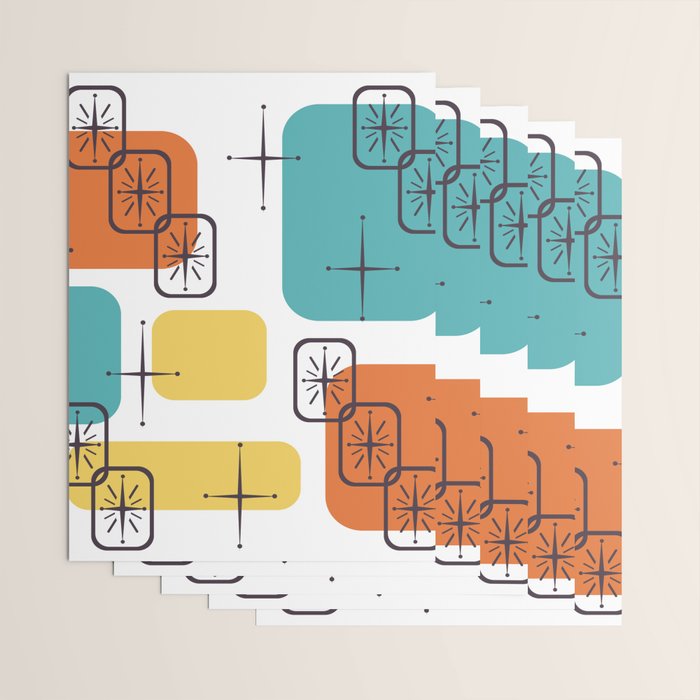 Mid Century Modern White Yellow Orange Blue Wrapping Paper Gallery Image 3