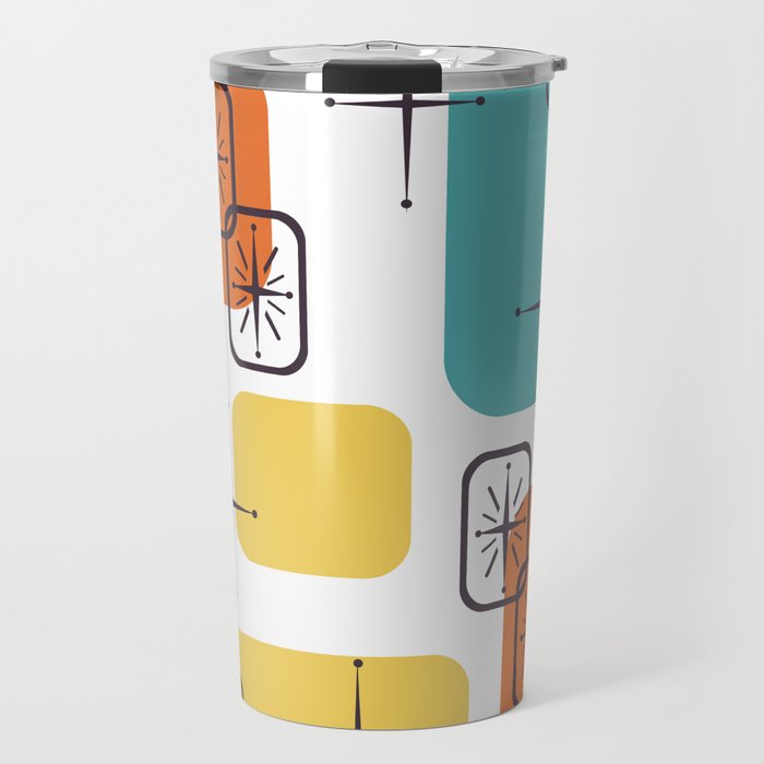 Mid Century Modern White Yellow Orange Blue Travel Mug Gallery Image 1