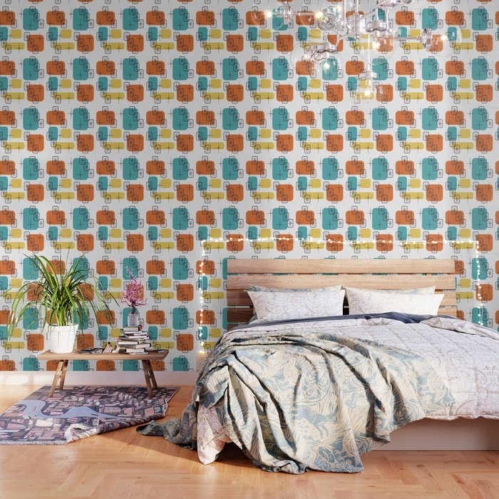 Mid Century Modern White Yellow Orange Blue Wallpaper Gallery Image 3