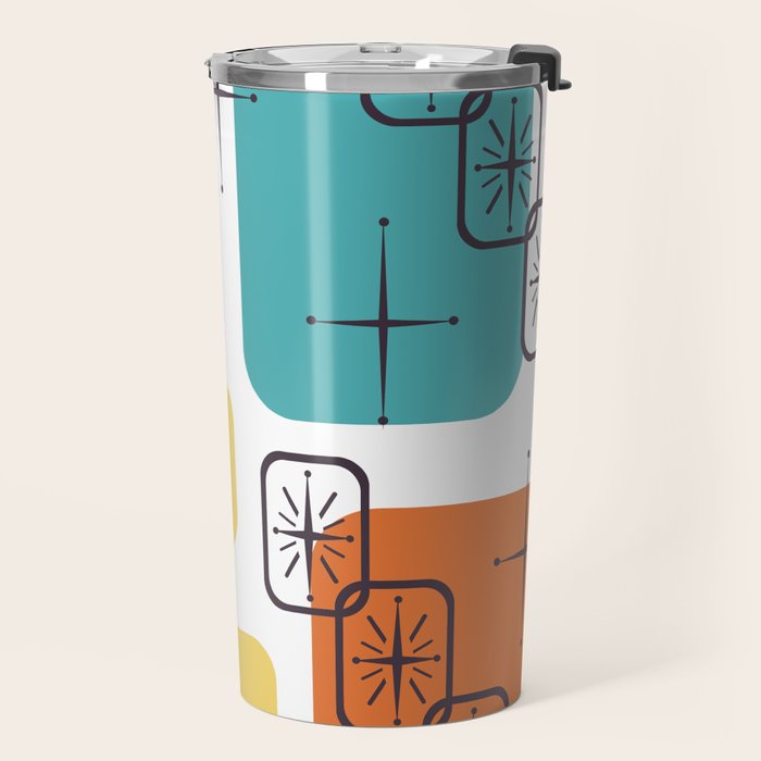 Mid Century Modern White Yellow Orange Blue Travel Mug Gallery Image 2