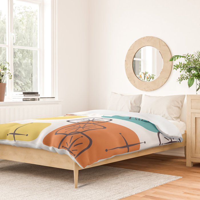 Mid Century Modern White Yellow Orange Blue Duvet Cover Gallery Image 2