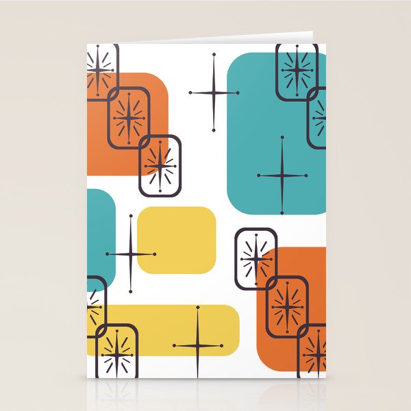 Mid Century Modern White Yellow Orange Blue Stationery Card Gallery Image 1
