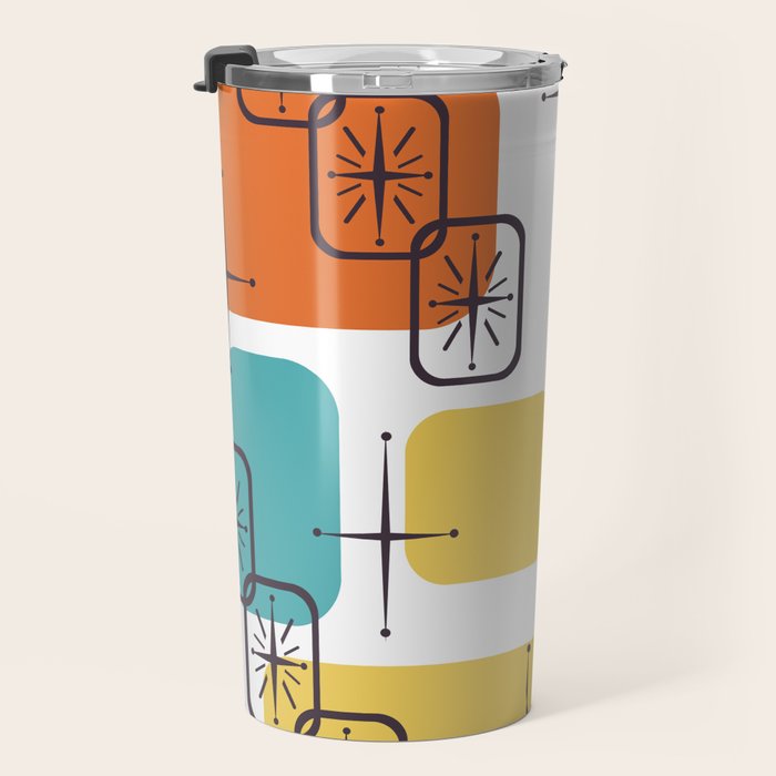 Mid Century Modern White Yellow Orange Blue Travel Mug Gallery Image 3