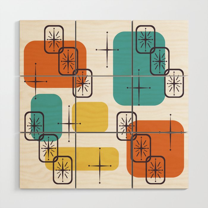 Mid Century Modern White Yellow Orange Blue Wood Wall Art Gallery Image 1