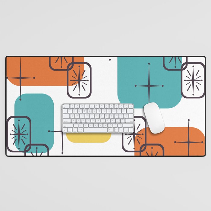 Mid Century Modern White Yellow Orange Blue Desk Mat Gallery Image 1