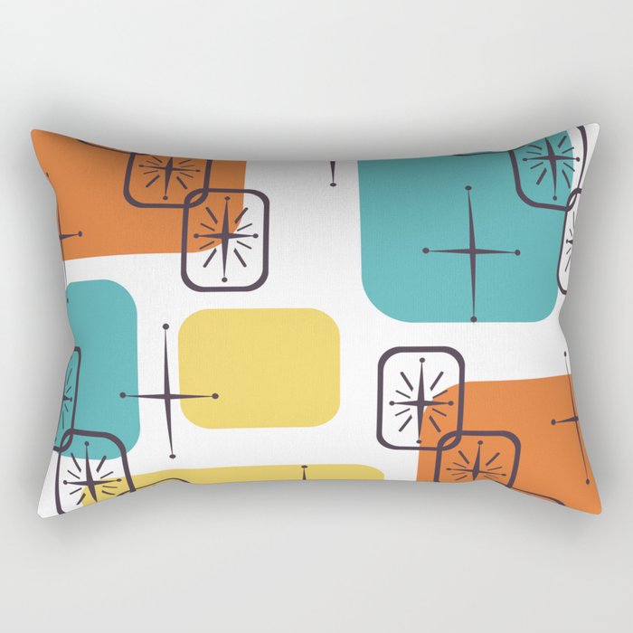 Mid Century Modern White Yellow Orange Blue Rectangular Pillow Gallery Image 2