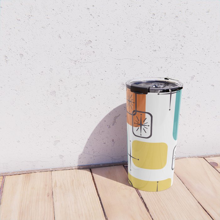 Mid Century Modern White Yellow Orange Blue Travel Mug Gallery Image 4