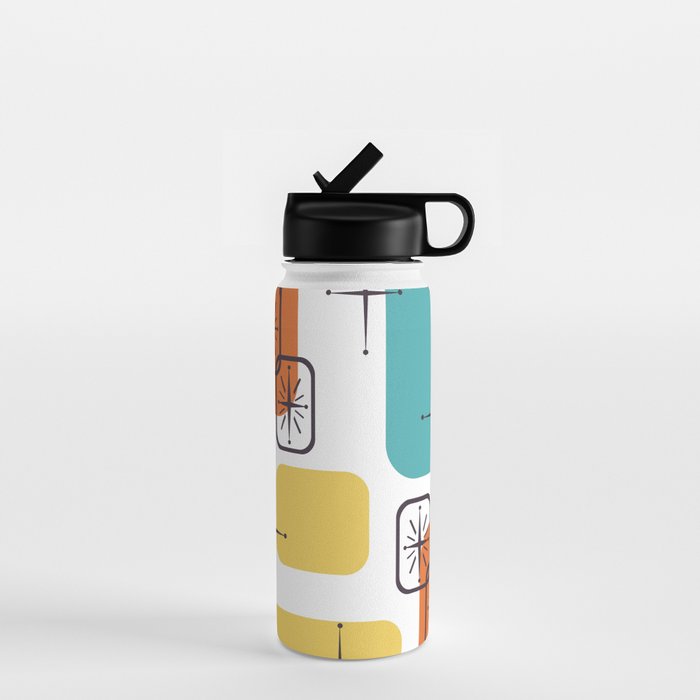Mid Century Modern White Yellow Orange Blue Water Bottle Gallery Image 1