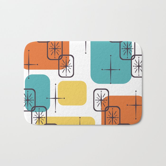 Mid Century Modern White Yellow Orange Blue Bath Mat Gallery Image 1