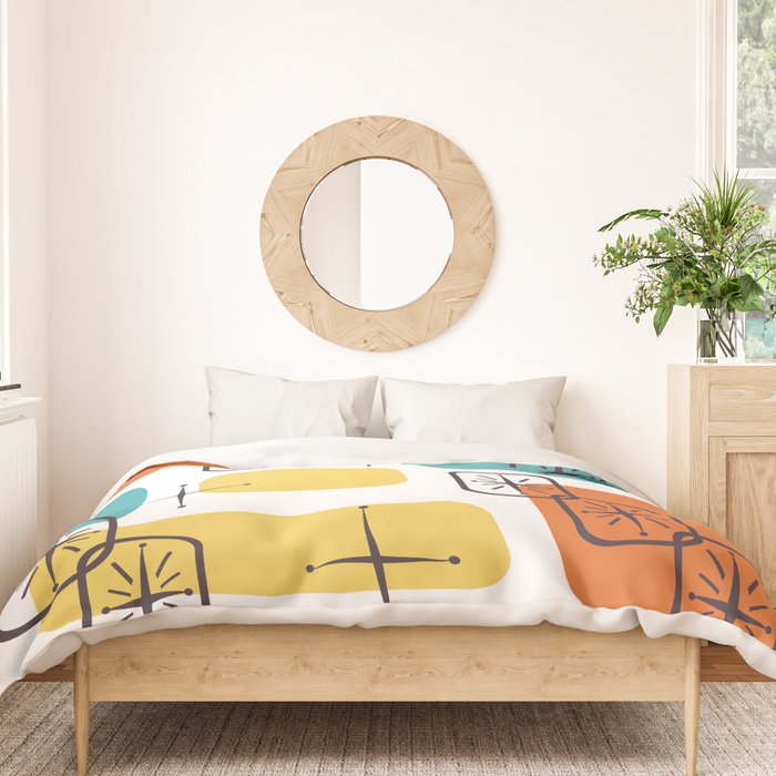 Mid Century Modern White Yellow Orange Blue Duvet Cover Gallery Image 3