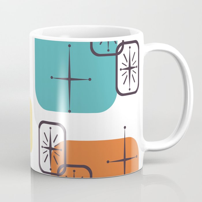 Mid Century Modern White Yellow Orange Blue Coffee Mug Gallery Image 1