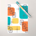 Mid Century Modern White Yellow Orange Blue Wrapping Paper Gallery Image 1