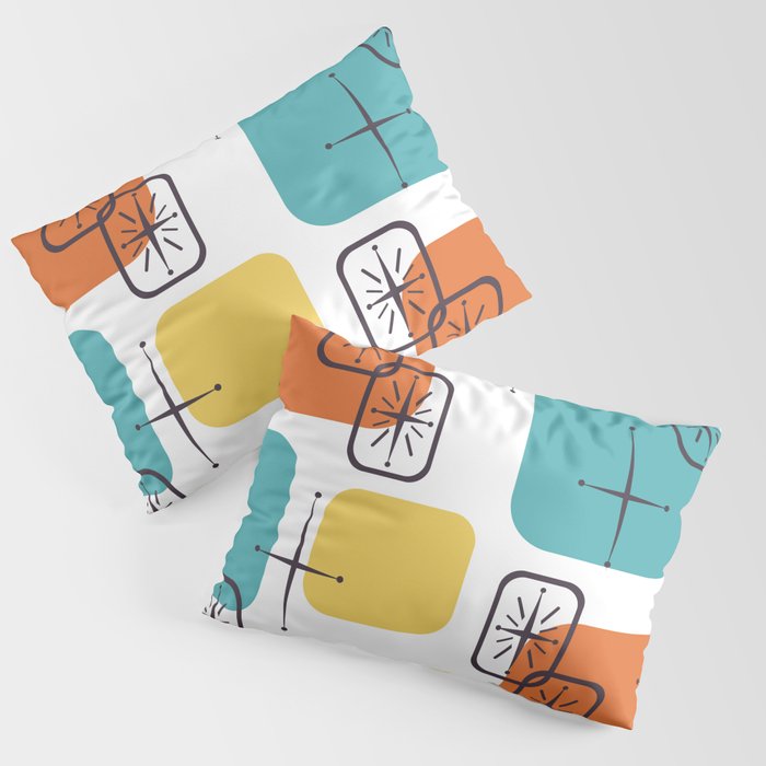 Mid Century Modern White Yellow Orange Blue Pillow Sham Gallery Image 3