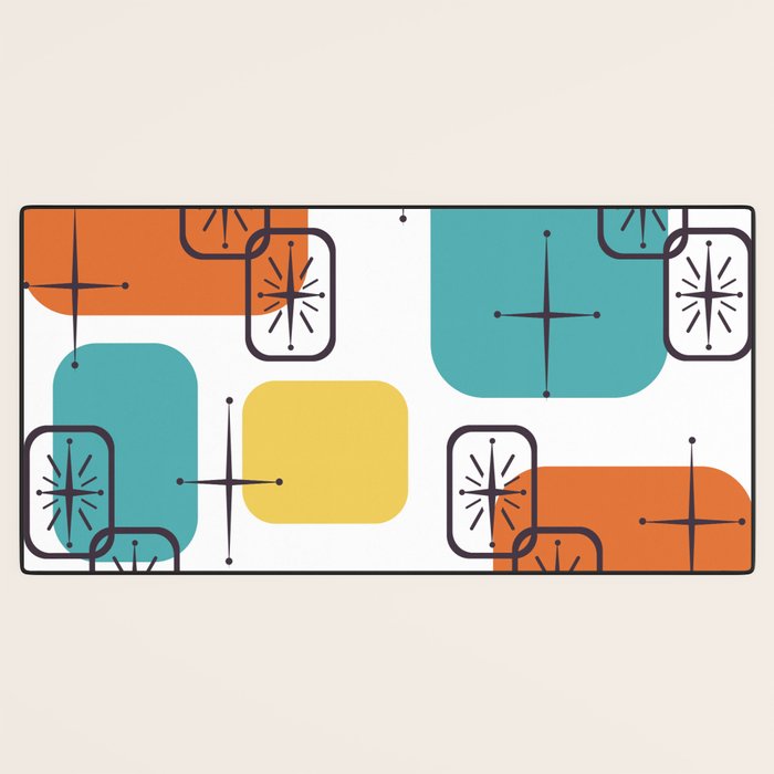Mid Century Modern White Yellow Orange Blue Desk Mat Gallery Image 3