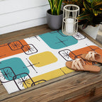 Mid Century Modern White Yellow Orange Blue Outdoor Rug Gallery Image 2