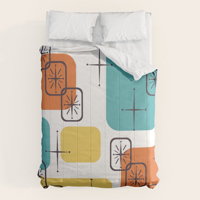 Mid Century Modern White Yellow Orange Blue Comforter Gallery Image 6