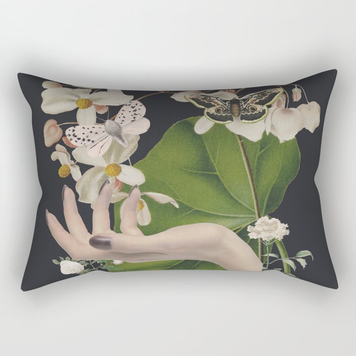 Minimal Collage/ Hand, Plants and Butterflies 6 Rectangular Pillow Gallery Image 2